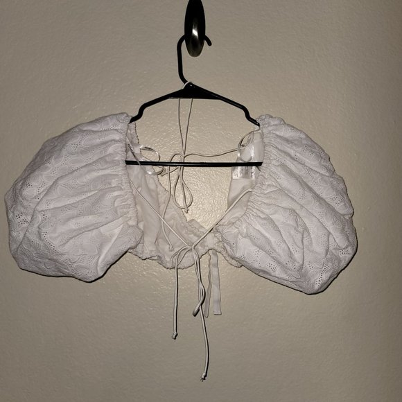 For Love & Lemons Myla White Puff Sleeve Top Size M - Picture 6 of 7